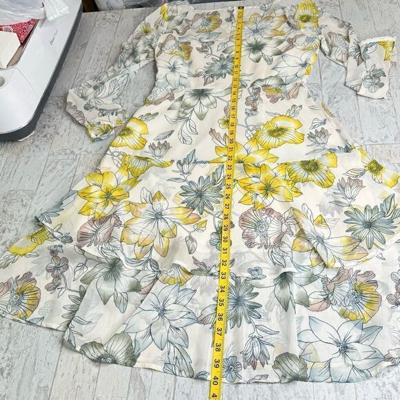 Cupcakes and Cashmere Floral Chiffon Tiered Lined Long Sleeve Midi Dress Size 4 - Picture 12 of 15